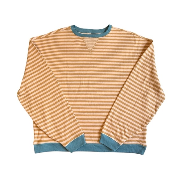 We The Free Classic Striped Crew Sweatshirt Sweater Brown Blue Size L #1662 NWT - Picture 4 of 9